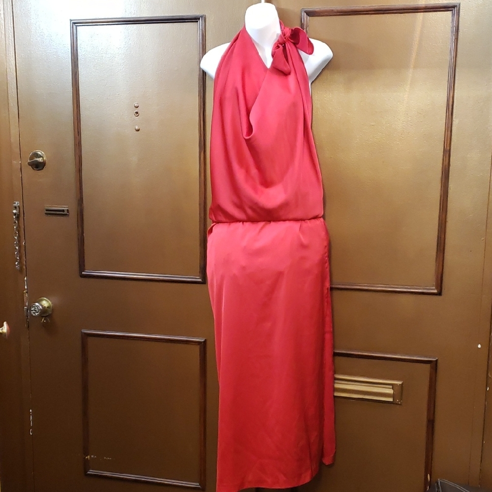 Tristan Vibrant Red Dress with a side cut.